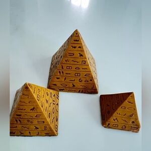 Egyptian pyramids hieroglyphs Miniature 3D Sculpture hand carved Set of 3